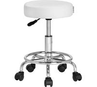 Casaria Tabouret à roulettes réglable en Hauteur 51-65 cm Rembourrage 10 cm pivotable 360 °C Repose-Pieds Tabouret de Bureau Blanc