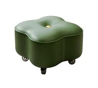 Tabouret à roulettes en cuir avec cadre en bois massif pour le salon, petit repose-pieds rembourré