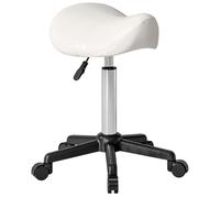 Tabouret à roulettes - HOMCOM - hauteur réglable 45-57 cm et selle ergonomique - polyuréthane et métal - 48x47x45-57cm - blanc