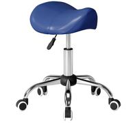 HOMCOM Tabouret à roulettes, Tabouret de Massage avec Hauteur réglable 49-61 cm et Selle Ergonomique, Chaise de Travail à roulettes pivotant 360°, pour Salon de Massage, Tatouage, Clinique, Spa, Bleu