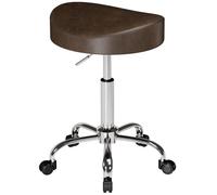 HOMCOM Tabouret à roulettes Tabouret de Salon Réglable 51-66 cm Marron | Assise Rembourrée, Pivotant 360°, pour Salon de Massage Tatouage Clinique Spa