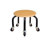 Tabouret à roulettes polyvalent à profil bas avec 5 roues, siège rembourré en bois et base en métal - Banc rond élégant pour bureau à domicile, fitness ou studio - Noir/blanc
