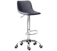 Tabouret à roulettes réglable avec dossier en cuir synthétique - 55,9 cm - 68,6 cm - Siège de comptoir pivotant en similicuir - Assemblage facile - Repose-pieds en métal pour cuisine - Gris