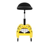 Tabouret à roulettes réglable sur pied - Jaune - Pour atelier et atelier de voiture - Hauteur réglable - Fond grillagé et levier manuel - Pour différents magasins de réparation et d'entretien de