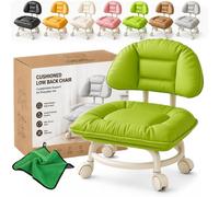 Tabouret à roulettes rembourré avec dossier, tabouret bas ergonomique et roulettes silencieuses | Roulette rotative à 360°, mini tabouret à chaussures portable, matériau PU, pour la maison, le bureau