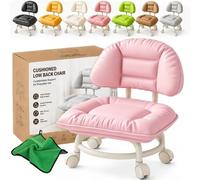 Tabouret à roulettes rembourré avec dossier, tabouret bas ergonomique et roulettes silencieuses | Roulette rotative à 360°, mini tabouret à chaussures portable, matériau PU, pour la maison, le bureau
