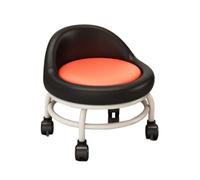Tabouret à roulettes Rond Bas Polyvalent avec poulie de Maquillage Dossier for Garage Salon Coiffure Bibliothèque Bureau pour Le Bureau à Domicile(Black Red)