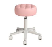 Tabouret à roulettes rond robuste en cuir synthétique réglable en hauteur avec roulettes pour bureau, maison, travail, studio, spa, salon (rose)