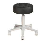 Tabouret à roulettes rond robuste en cuir synthétique réglable en hauteur avec roulettes pour bureau, maison, travail, studio, magasin, spa, salon (noir)