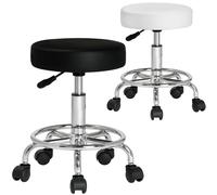 Casaria® Tabouret à roulettes Noir Hauteur réglable 51-65 cm Repose-Pieds métal Rembourrage pivotable 360 °C roulettes