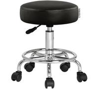 Casaria® Tabouret à roulettes Noir Hauteur réglable 51-65 cm Repose-Pieds métal Rembourrage pivotable 360 °C roulettes