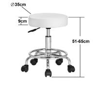 Tabouret à roulettes Siège rembourré pivotant rotatif 360 Hauteur réglable Blanc