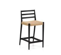 Tabouret Analy avec dossier en chêne massif finition noire et assise en corde 100% FSC de 65 cm