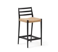 Tabouret Analy avec dossier en chêne massif finition noire et assise en corde de 7 cm