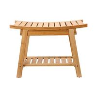 Tabouret antidérapant en bambou avec étagère de rangement, repose-pieds élégant et tabouret à langer pour salle de bain, chambre à coucher, entrée, design fonctionnel et élégant pour décoration