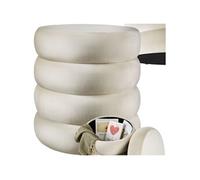 TecTake® Tabouret Repose Pied Pouf avec Rangement Pouf Salon Velours Crème Ø42x47cm jusqu'à 120 kg Design scandinave Cosy pour Coiffeuse, Salon, Chambre, Bureau, entrée, Maquillage Coffre de Rangement