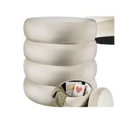 TecTake® Tabouret Repose Pied Pouf avec Rangement Pouf Salon Velours Crème Ø42x47cm jusqu'à 120 kg Design scandinave Cosy pour Coiffeuse, Salon, Chambre, Bureau, entrée, Maquillage Coffre de Rangement