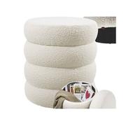 tectake® Tabouret Repose Pied Pouf avec Rangement Pouf Salon en Tissu Bouclette Crème Ø42x47cm jusqu'à 120 kg Design scandinave Cosy pour Coiffeuse, Salon, Chambre, Bureau, entrée