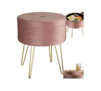 TABOURET - TECTAKE - Tabouret AVA avec Coffre de Rangement 105 L aspect Velours et Table d'Appoint 375 cm x 445 cm - Rose