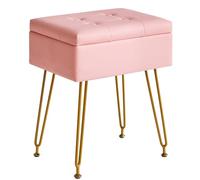 Tabouret avec rangement, repose-pieds ottoman, petite table d'appoint, 4 pieds métalliques, pieds antidérapants pour salle de maquillage, chambre à coucher, violet