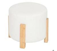Tabouret ""Bansa"" bouclette bambou blanc D37,5x32cm - Atmosphera createur d'interieur