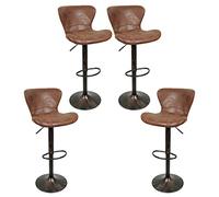 Tabouret Bar Lot de 4 Vintage, Réglable Tabourets de Bar Pivotant, Chaise de Cuisine Industriel avec Dossier et Repose-Pieds (Marron, 4PCS, 47.5 * 34 * 76cm)