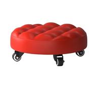 Tabouret Bas à poulie, Tabouret Roulant Basse Hauteur, sièges de en Cuir avec Roue, Petit Amovible for la Maison, siège roulettes Rond pour Accueil(Bread Red)