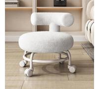 Tabouret Bas À roulettes avec Dossier, Tissu Lambswool Petit Tabouret À roulettes avec Roues, Siège À roulettes Court, Tabouret Rotatif À 360° pour La Maison, Petits Tabourets Bas À roulettes (Color