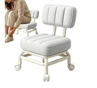 Tabouret bas à roulettes Siège imperméable pivotant à 360° avec coussin | Petit tabouret roulant avec pour bureau à domicile garage atelier studio coiffeuse cuisine salle de Beige