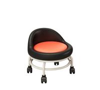 Tabouret Bas à Roulettes Tabouret à roulettes rond bas polyvalent avec roulettes Tabouret à poulie de maquillage avec dossier for garage Salon de coiffure Bibliothèque Salon Bureau(Black and orange)