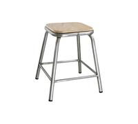 Tabouret Bas en Acier Galvanisé avec Assise en Bois (x 4) - Bolero - Acier galvanisé blanc