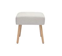Tabouret bas en tissu effet laine bou blanc et bois clair massif H46 cm GUESTA