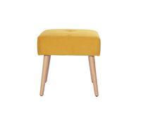 Tabouret bas en tissu effet velours texturé jaune moutarde et bois clair massif H46 cm GUESTA