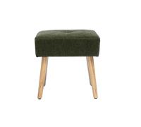 Tabouret bas en tissu effet velours vert kaki et bois clair massif H46 cm GUESTA