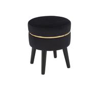 Tabouret bas en tissu Paris 35 x 40.5 cm noir et doré