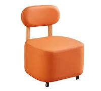 Tabouret Bas,Ottoman, Repose-Pieds À roulettes avec Dossier en Cuir Synthétique Et Cadre Bois Massif, Multi-usages Moderne(Oranje)