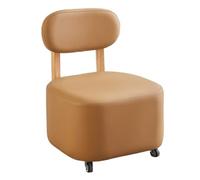 Tabouret Bas,Ottoman, Repose-Pieds À roulettes avec Dossier en Cuir Synthétique Et Cadre Bois Massif, Multi-usages Moderne(Bruin)