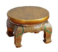 Tabouret Bas,Ottoman, Repose-Pieds Décoratif en Bois Massif Thaïlandais Sculpté À La Main, Banc Chaussures, Support for Plantes Moderne(27cm)