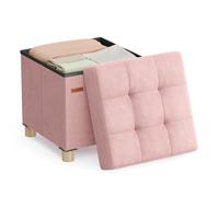 Tabouret Bas Petit Pouf de Rangement, 38 x 40 cm, Cube Pliable avec Couvercle, Repose-Pieds, 37 L pour la Maison(Pink)