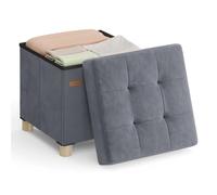 Tabouret Bas Petit Pouf de Rangement, 38 x 40 cm, Cube Pliable avec Couvercle, Repose-Pieds, 37 L pour la Maison(Grey)