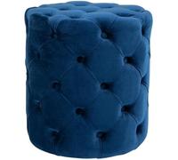 Tabouret bas Pouf - CLP - Drancy - Velours - Bleu - Style Chesterfield