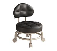Tabouret bas réglable avec dossier - Repose-pieds en cuir synthétique pour salon, pédicure, maison, garage - Nettoyage et confort multi-usages - Noir