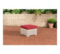 Tabouret bas Repose-pieds Madeira Bilbao en polyrotin , Blanc perle/Rouge rubis Blanc perle