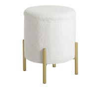 Tabouret Bas Repose-Pieds Rond Pliable et rembourré avec Pieds en métal siège de Rangement for Salon Chambre à Coucher pour la Maison(White)