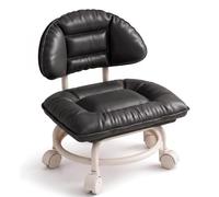 Tabouret Bas Roulant avec Dossier, Chaise pivotante à 360° et silencieuse | Chaise à dossier roulant avec siège rembourré et roulettes silencieuses à 360°, coussin Cloud-Soft(Black)