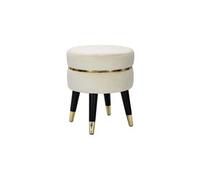 Tabouret bas Velours 35x35x40.5 cm Crème et doré