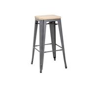 Tabouret Bistro Haut en Acier Gris avec Assise en Bois x 4 Bolero Gris Foncé