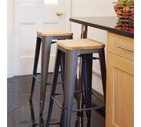 Tabouret Bistro Haut en Acier Gris avec Assise en Bois x 4 Bolero Gris Foncé