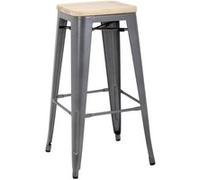 Tabouret Bistro Haut en Acier Gris avec Assise en Bois x 4 Bolero Gris Foncé