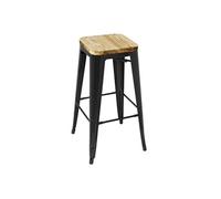 Tabouret Bistro Haut en Acier Noir avec Assise en Bois x 4